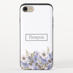 Elegant dusty blue romantic flowers monogrammed iPhone 8/7 slider case