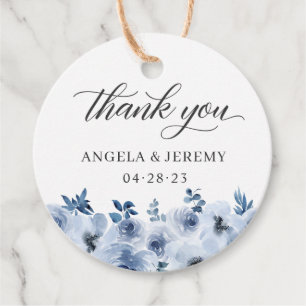 Elegant Dusty Blue Rose Floral Thank You Favor Tags