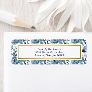 Elegant Dusty Blue Rose Gold Accent Return Address Label