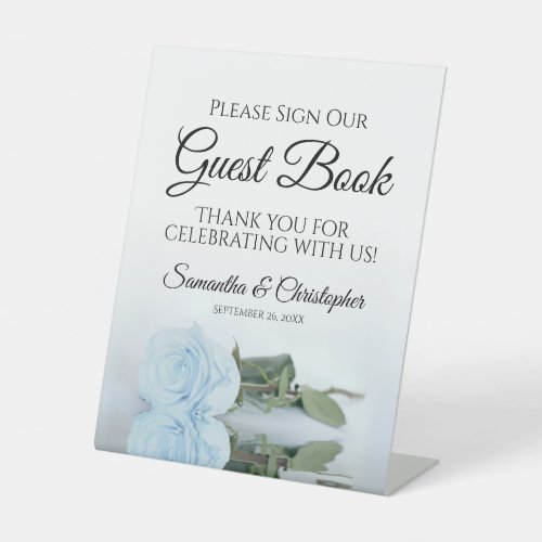 Elegant Dusty Blue Rose Please Sign Our Guest Book