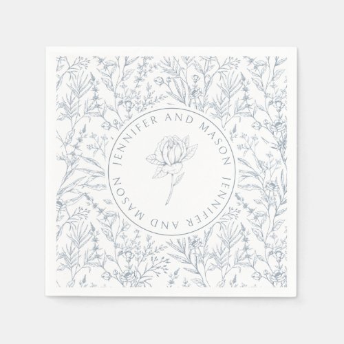 Elegant dusty blue rose wedding paper napkins
