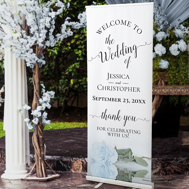 Elegant Dusty Blue Rose Wedding Welcome Retractable Banner (Creator Uploaded)
