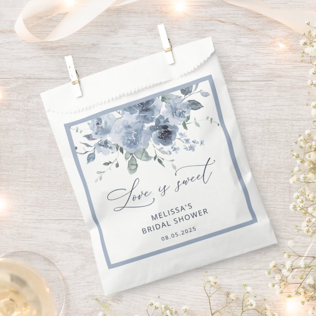 Elegant Dusty Blue Roses Bridal Shower Favor Bag (Clipped)