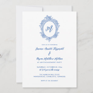 Elegant Dusty Blue Roses Crest Engagement Party Invitation