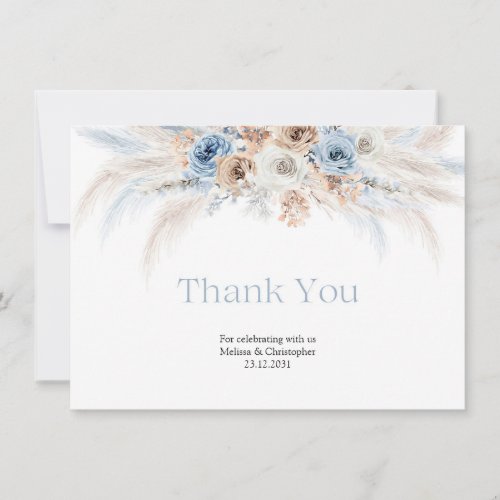 Elegant dusty blue roses dried flowers arch thank you card