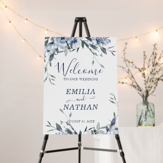Elegant Dusty Blue Roses with Greenery Welcome  Foam Board