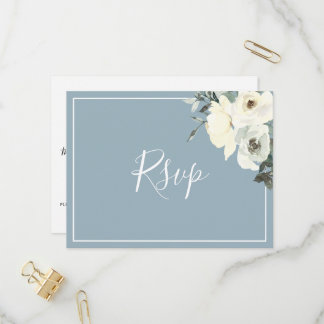Elegant Dusty Blue RSVP Postcard with Meal Choice