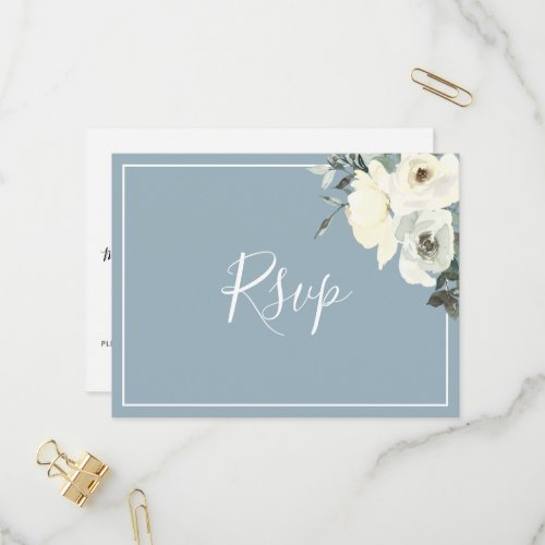 Elegant Dusty Blue RSVP Postcard with Meal Choice