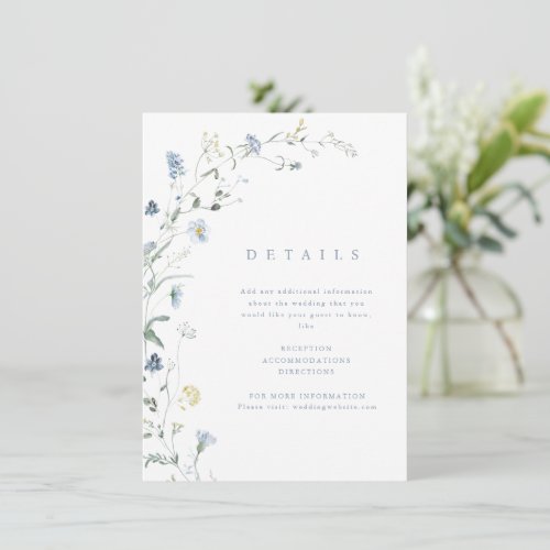 Elegant Dusty Blue Rustic Boho Wedding Details Enclosure Card