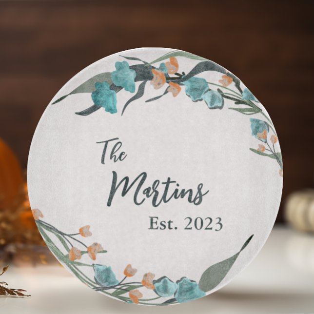 Elegant Dusty Blue Sage Botanical Family Cutting Board (Creator Uploaded)