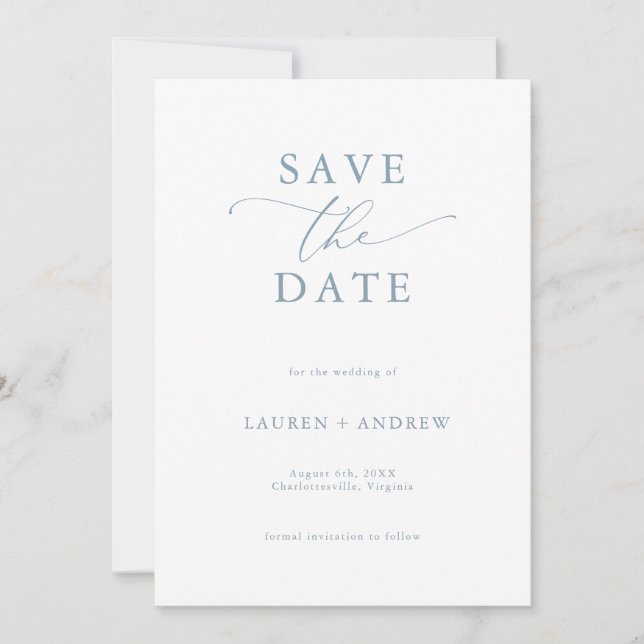 Elegant Dusty Blue Save the Date Invitation (Front)
