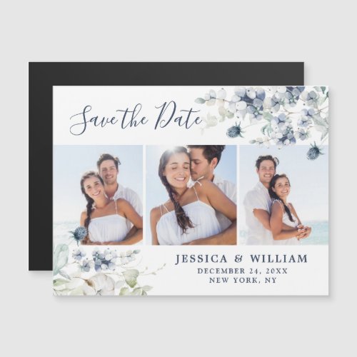 Elegant Dusty Blue Save the Date Magnetic Card