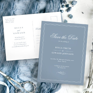 Elegant Dusty Blue Save The Date Postcard