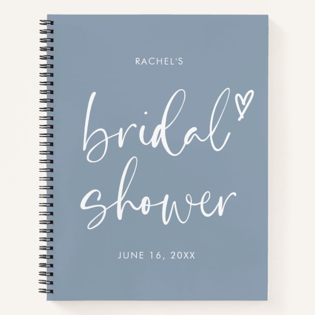 Elegant Dusty Blue Script Bridal Shower Gift List  Notebook (Front)