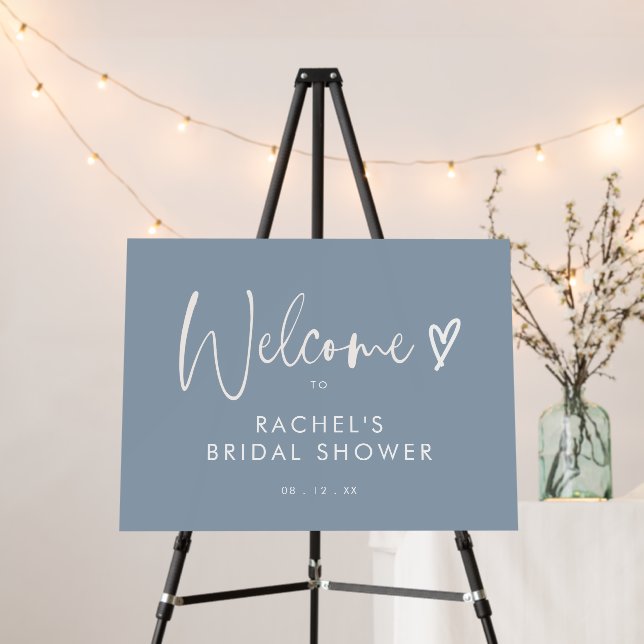 Elegant Dusty Blue Script Bridal Shower Welcome Foam Board (In Situ (Stand))