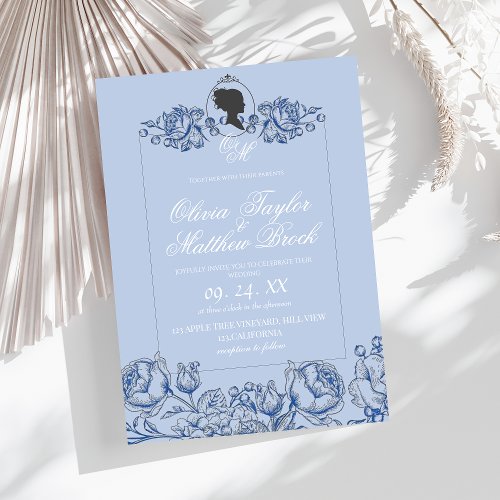  Elegant Dusty Blue Script Bridgerton Wedding  Invitation