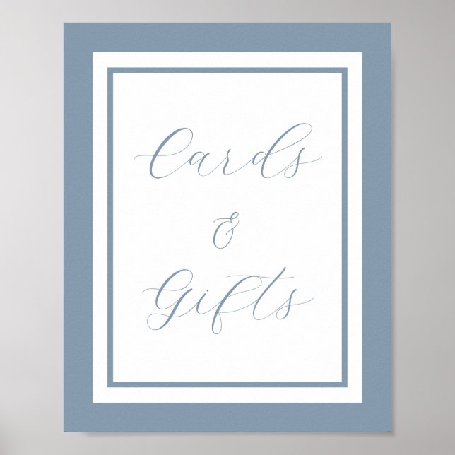 Elegant Dusty Blue Script Cards and Gifts Sign (Front)