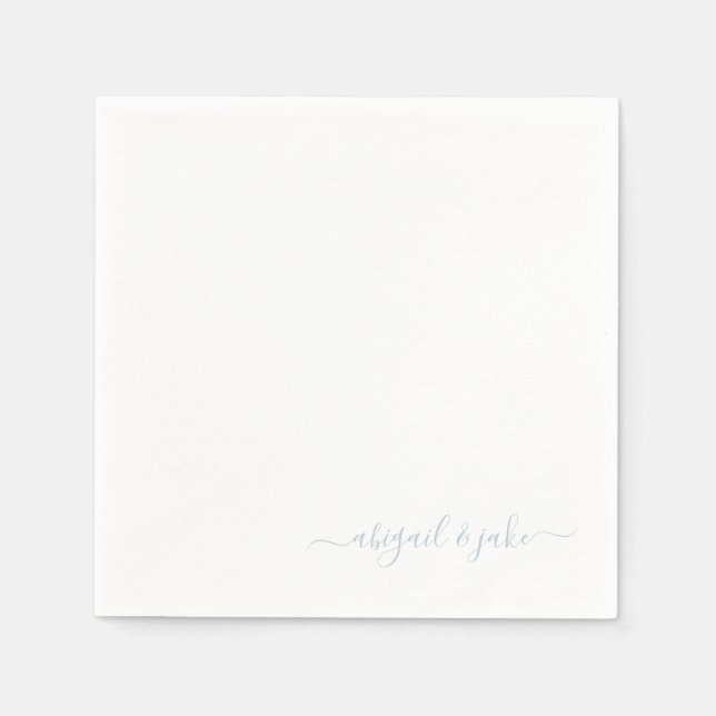 Elegant Dusty Blue Script Couple Names Wedding Napkins (Front)