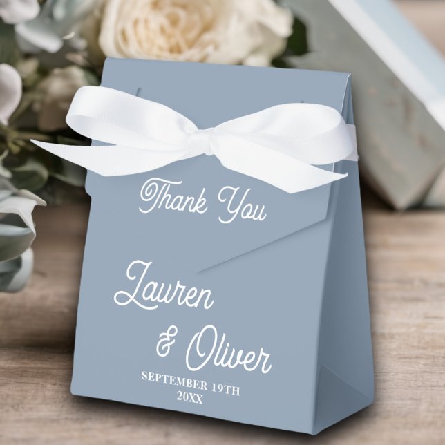 Elegant Dusty Blue Script Minimalist Wedding Favor Boxes (Creator Uploaded)