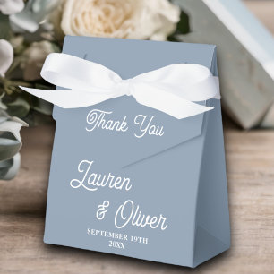 Elegant Dusty Blue Script Minimalist Wedding Favor Boxes