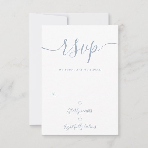 Elegant Dusty Blue Script Modern Wedding RSVP Card