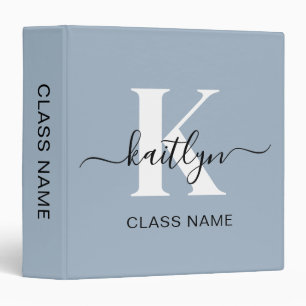 Elegant Dusty Blue Script Monogram 3 Ring Binder