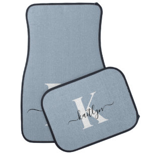 Elegant Dusty Blue Script Monogram Car Floor Mat