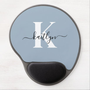 Elegant Dusty Blue Script Monogram Gel Mouse Pad