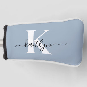Elegant Dusty Blue Script Monogram Golf Head Cover