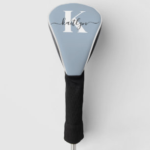 Elegant Dusty Blue Script Monogram Golf Head Cover