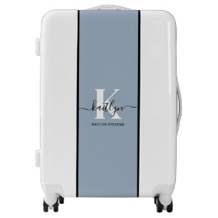 Elegant Dusty Blue Script Monogram Luggage