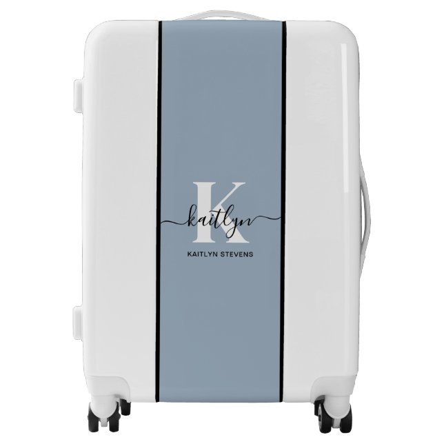 Elegant Dusty Blue Script Monogram Luggage (Front)