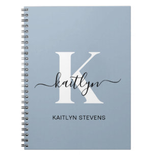Elegant Dusty Blue Script Monogram Notebook