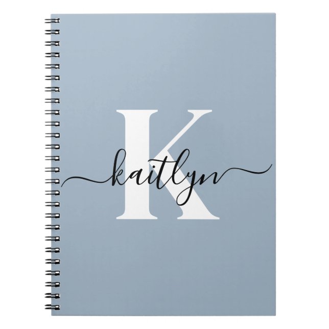 Elegant Dusty Blue Script Monogram Notebook (Front)