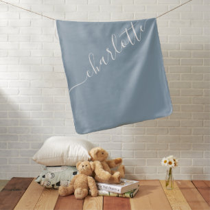 Elegant Dusty Blue Script Name Personalized Baby Blanket