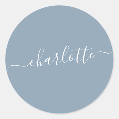 Elegant Dusty Blue Script Name Personalized  Classic Round Sticker