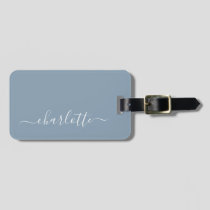 Elegant Dusty Blue Script Name Personalized    Luggage Tag