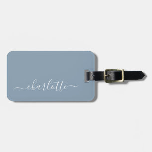 Elegant Dusty Blue Script Name Personalized    Luggage Tag