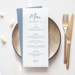 Elegant Dusty Blue Script Simple Wedding Menu