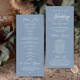 Elegant Dusty Blue Script Wedding Ceremony Program