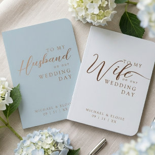 Elegant Dusty Blue Script Wedding Foil Vow Books