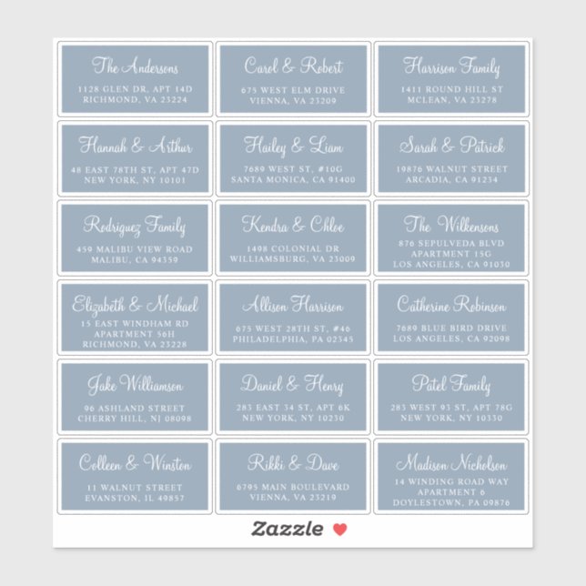 Elegant Dusty Blue Script Wedding Guest Address Sticker (Sheet)