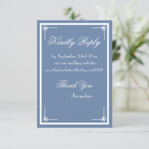  Elegant dusty blue script wedding website RSVP  Enclosure Card