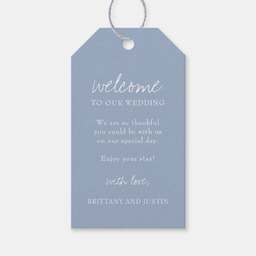 Elegant Dusty Blue Script Wedding Welcome Gift Tags