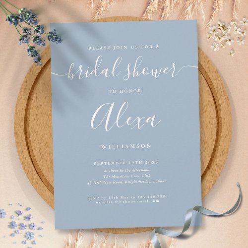 Elegant Dusty Blue Signature Bridal Shower Invitation