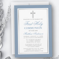 Elegant Dusty Blue Silver First Holy Communion