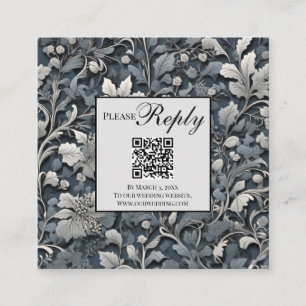 Elegant dusty blue silver  gray floral QR code Enclosure Card