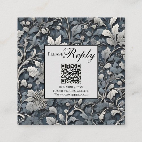 Elegant dusty blue silver  gray floral QR code Enclosure Card