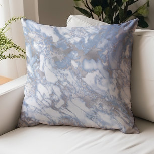 Elegant Dusty Blue Silver Marble Throw Pillow