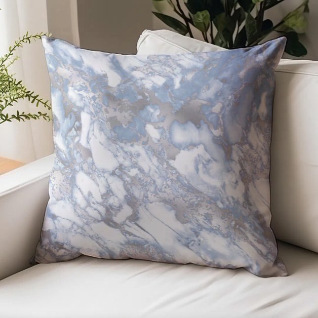 Elegant Dusty Blue Silver Marble Throw Pillow (Creator Uploaded)